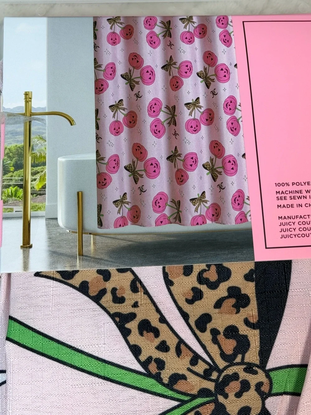 Juicy Couture Pinkoween Pumpkin Leopard Bow Shower Curtain Y2K Halloween NWT
